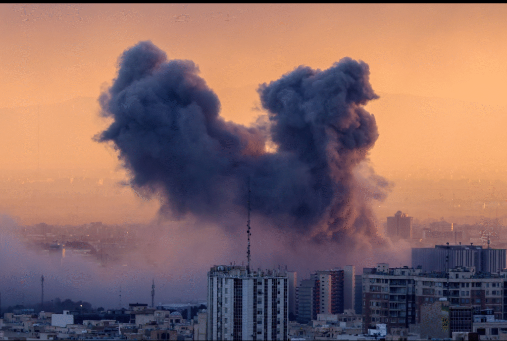 Smoke rising over Tehran after reported airstrikes during the escalating israel-iran conflict march 2026.